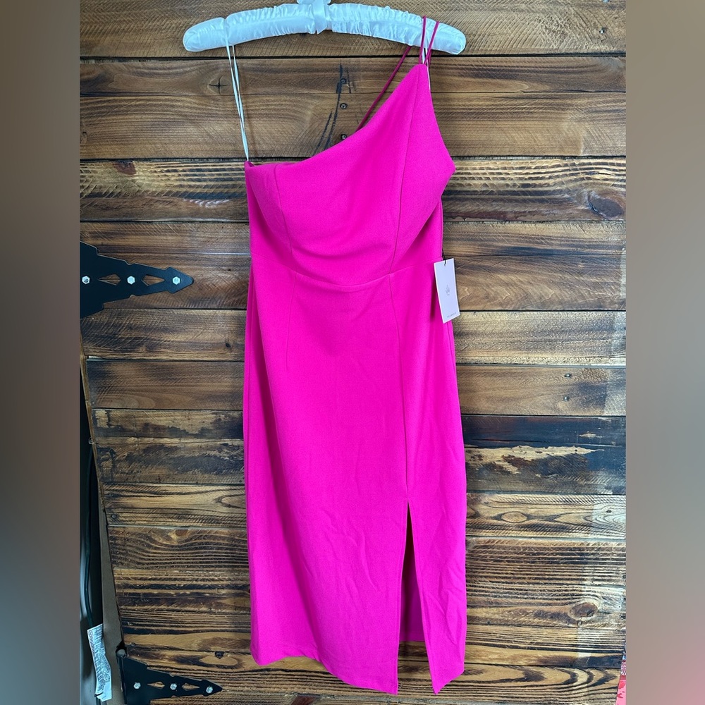 Hello Molly Hot Pink One Shoulder Midi Dress Side‎ Slit NWT Medium AU 10 US 6